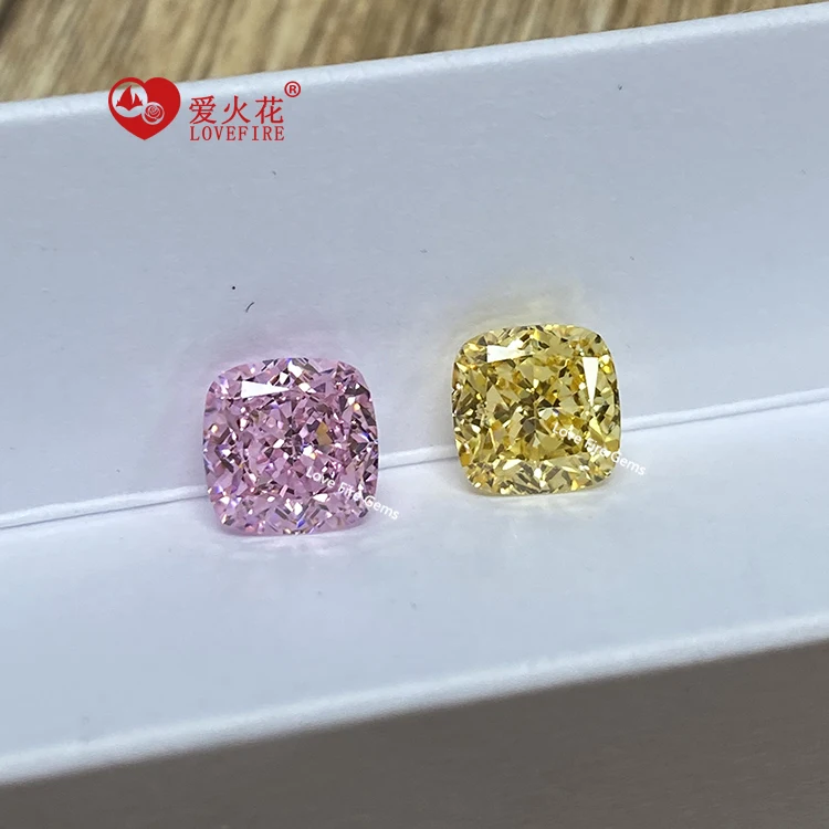 

synthetic pink cz diamond 4k crushed ice cut loose cz stones 5A+ grade cushion shaped cubic zirconia