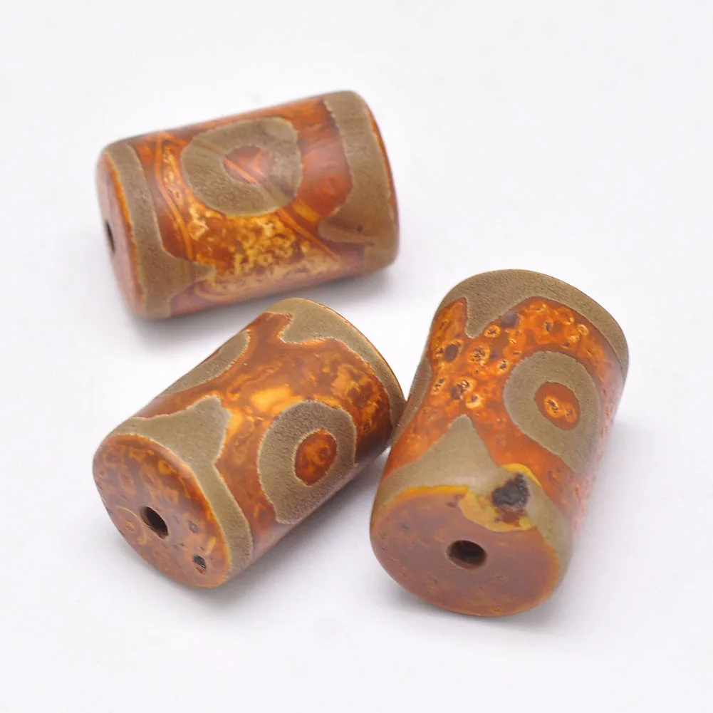 

PandaHall Dyed Heated Column Chocolate 3 Eye Natural Agate dZi Beads