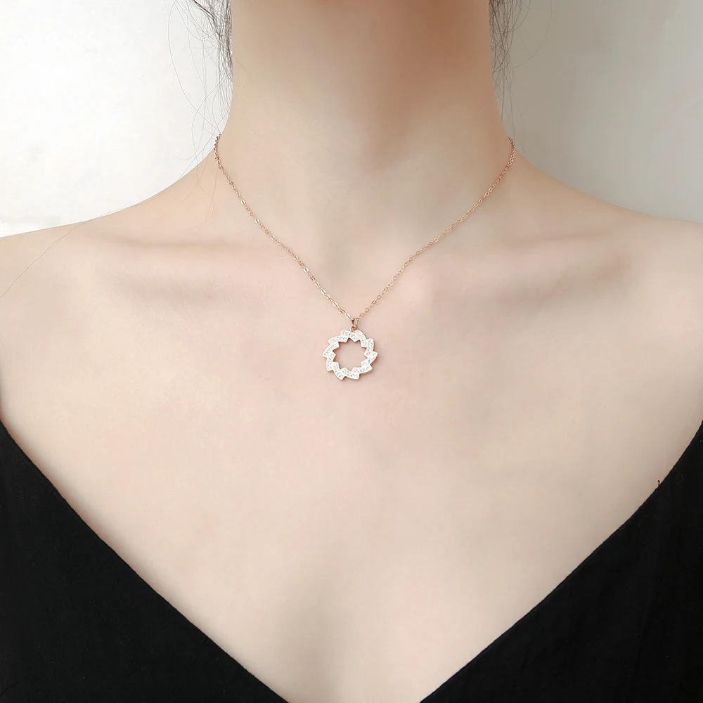 

High Quality Wholesale 2020 14k Rose Gold PVD Plated Crystal Simple Necklace 316 Stainless Steel Jewelry, Rose gold/steel/gold