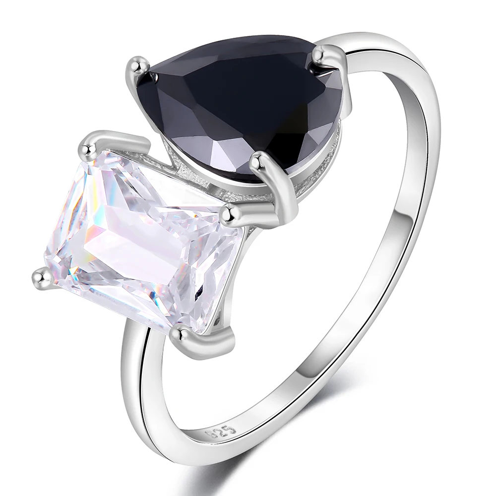 

Toi Et Moi Eternity Ring Sterling Sliver Rings Pear Square Black Cubic Zirconia Open Wedding Rings Bijoux for Women