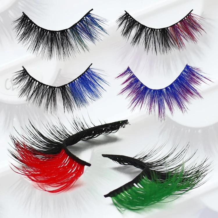 

Free Sample Wholesale Private Label 3d Colored Faux Mink Lashes Real Mink Fluffy Siberian Full Strips Colorful Lashes Vendor