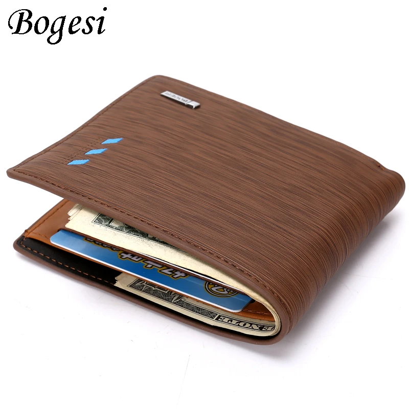 

Bogesi Solid Men's Leather Wallet Short Designer Purse For Man Credit Card Holder Male Dollar Money Bag, 4 color for choice