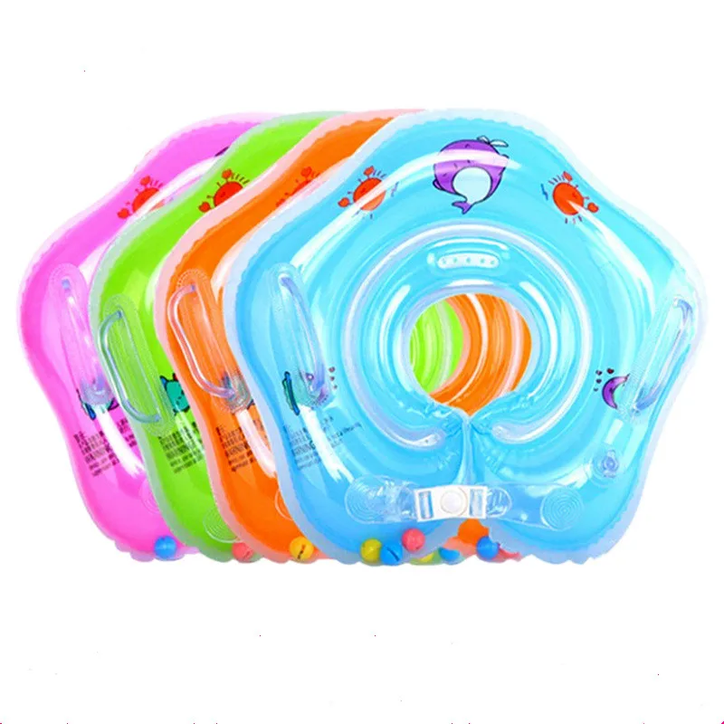 

HEBEIER Safety bath Inflatable neck float baby swimming ring for newborn collar infant, Orange, blue, purple, green
