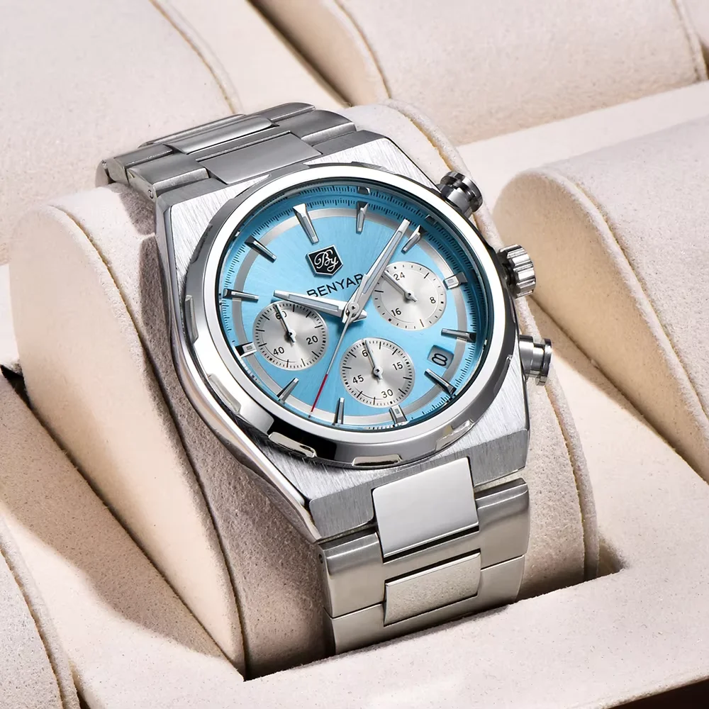 BENYAR New Watches Men Luxury Couple Chronograph Man Sport Wristwatch Waterproof Stainless Steel Quartz Watch Relojes 5204