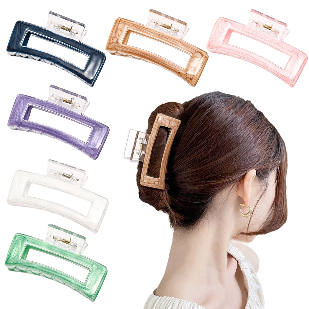 

Korean New Style Plastic Hair Claw Clips 8.5cm Simple Rectangle Oil Drip Hair Claws For Women
