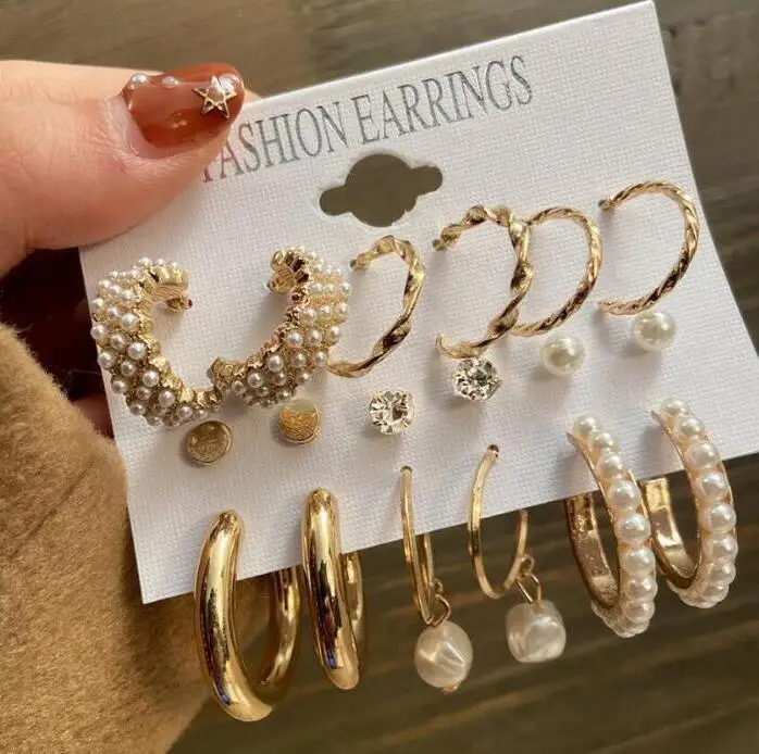 

Fashion Shell Acrylic Drop Earrings Big Circle Leopard Oversize Geometric Pearl Hoop Earrings Set For Women, Picture shows