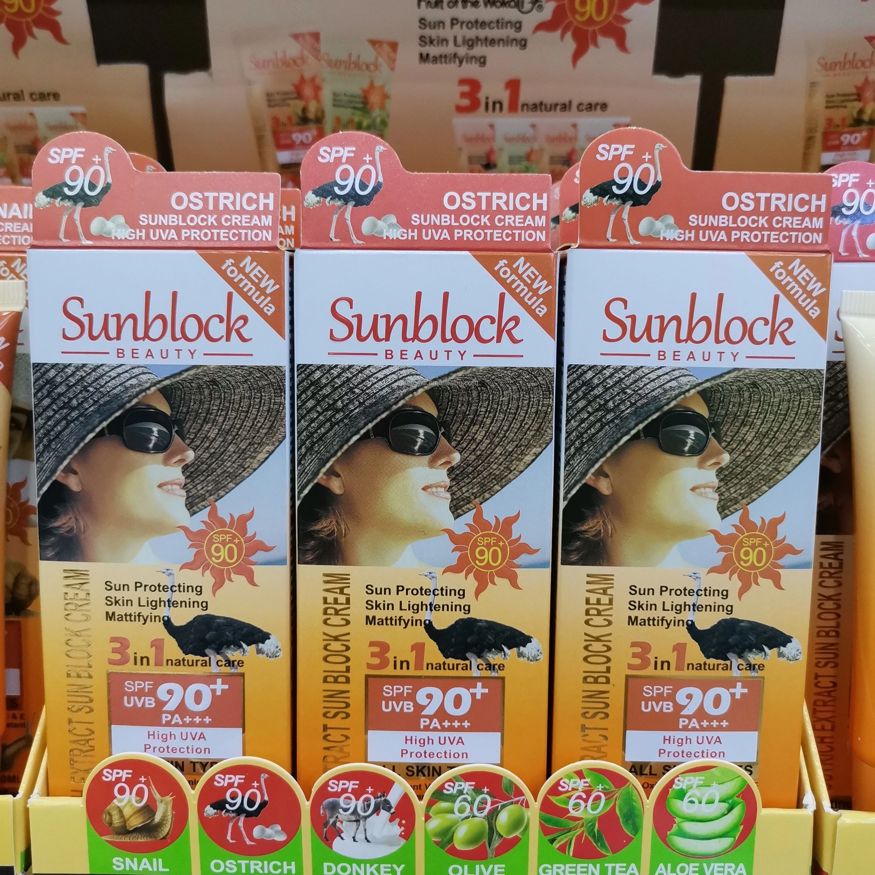 

Wokali Ostrich Sunblock Cream SPF90 HIGH UVA Protection of Sun protecting, Skin lightening & Smoothing Function