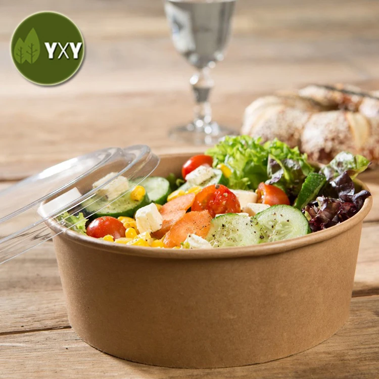 

100% Eco-Friendly Disposable Take Away Kraft Paper Salad To Go Bowls With Cover