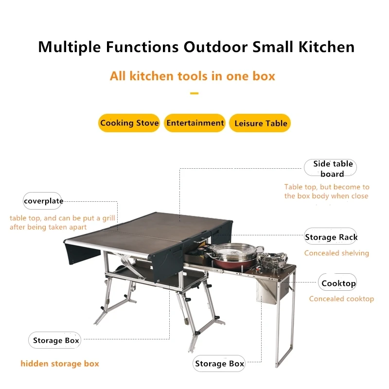 
5-8 Person Outdoor Camping Kitchen Stand Foldable Picnic Table Folding Mesa De Camping Table With Cup Holder And Cookware Set 