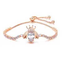 

Cute Bee Zircon Bracelet Chain Adjustable Silver Rose Gold Plated Insect Bracelet Bangles Charm Jewelry For Women Girls Gift