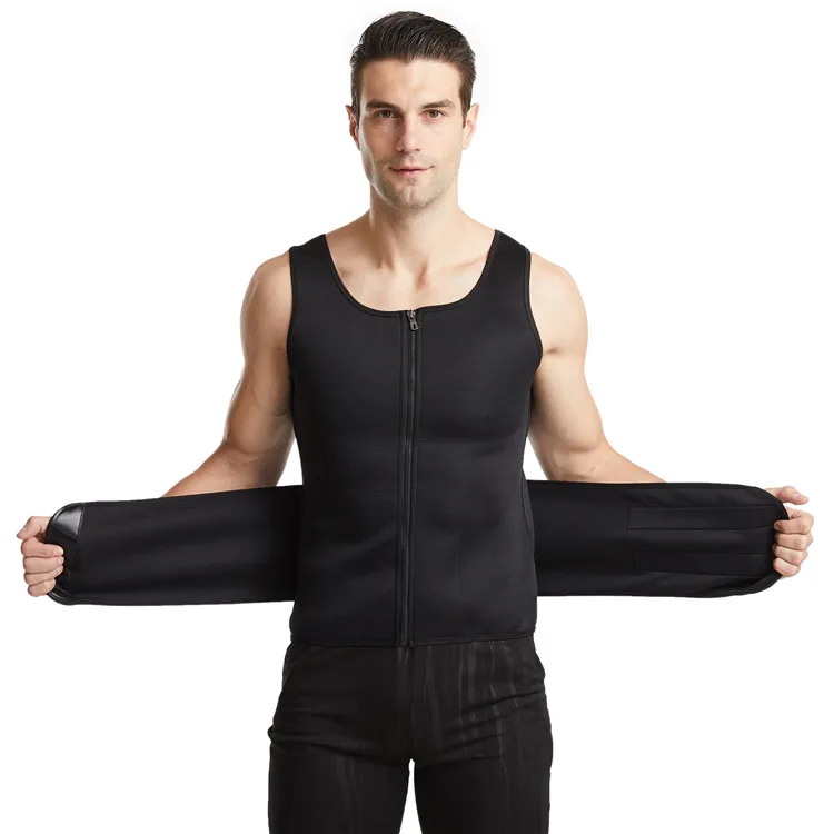 

Men Waist Trainer Vest for Weightloss Hot Neoprene Corset Body Shaper Zipper Sauna Tank Top, Black ,blue , brown , grey