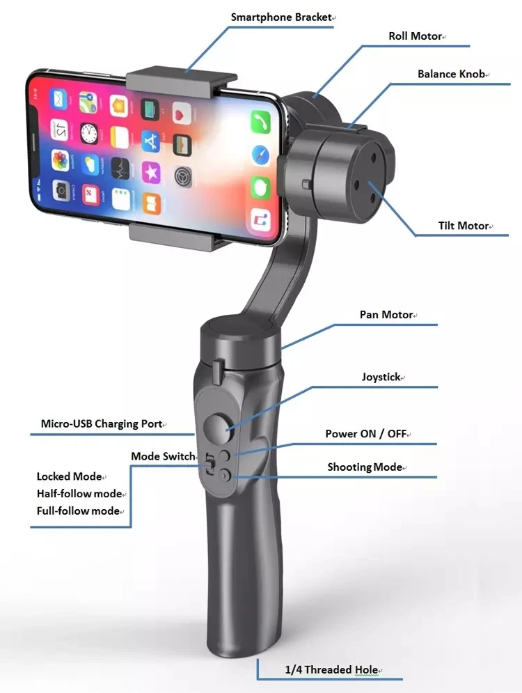 New Arrival 3 Axis Handheld Smartphone Gimbal Camera Stabilizer VLOG Portable Selfie Stick Handheld Gimbal Stabilizer 