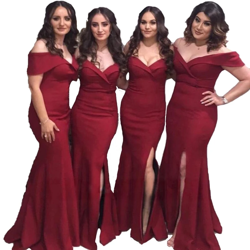 

Wholesale Bridesmaid Robes Gown Silk Royal Bodycon Blue Red African Long Weddings Bridesmaid Dresses