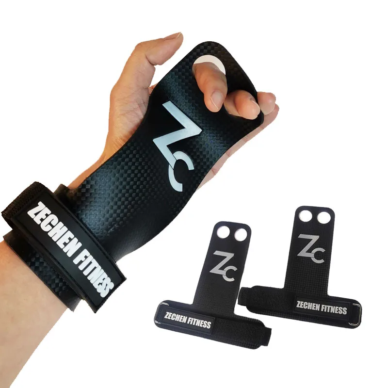 

carbon fiber leather weight lifting 2 holes gymnastics hand grips, Black