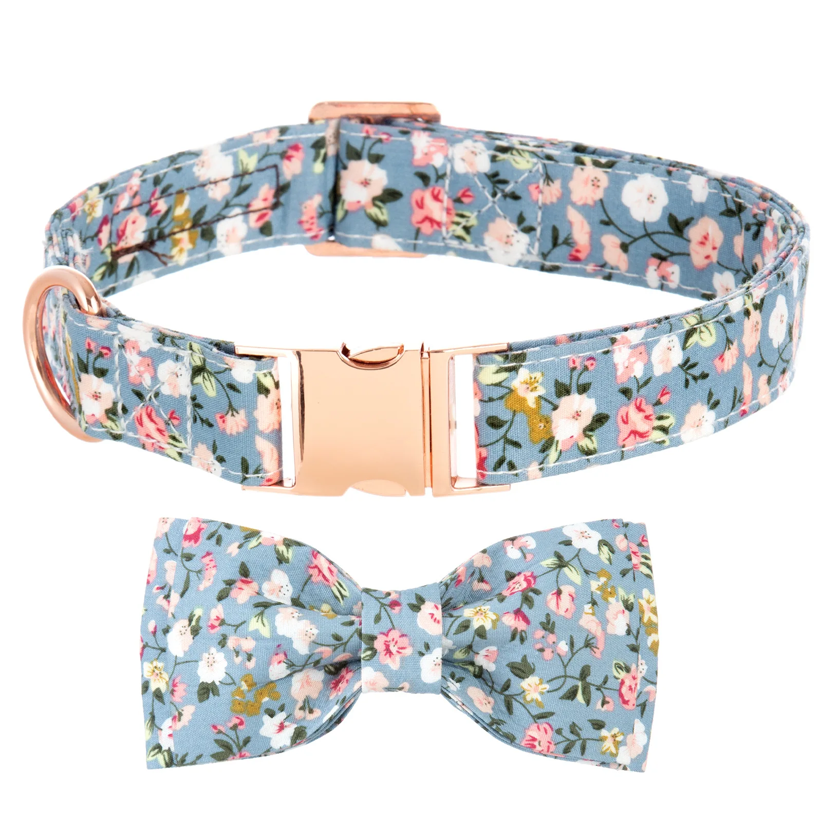 

Custom Pattern Fancy Dog Collar Adjustable Pet Collars Rose Gold Buckles Floral bow Dog Collar Bowtie, 11 colors