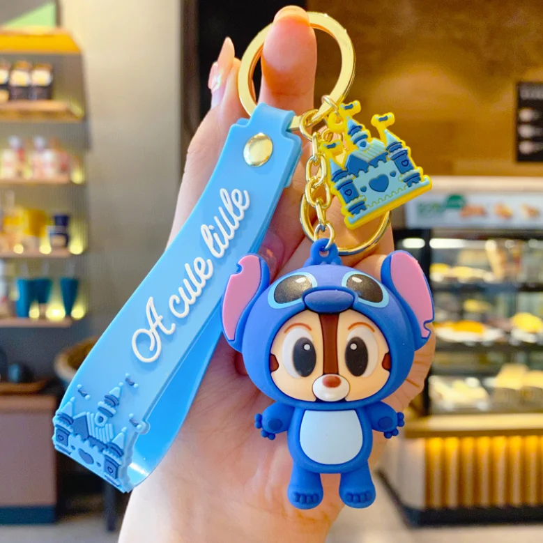 

Free Shipping Mickey Minnie Stitch Donald Keychains Model Toy Action Figure Strap Band Kids Gift, Colorful
