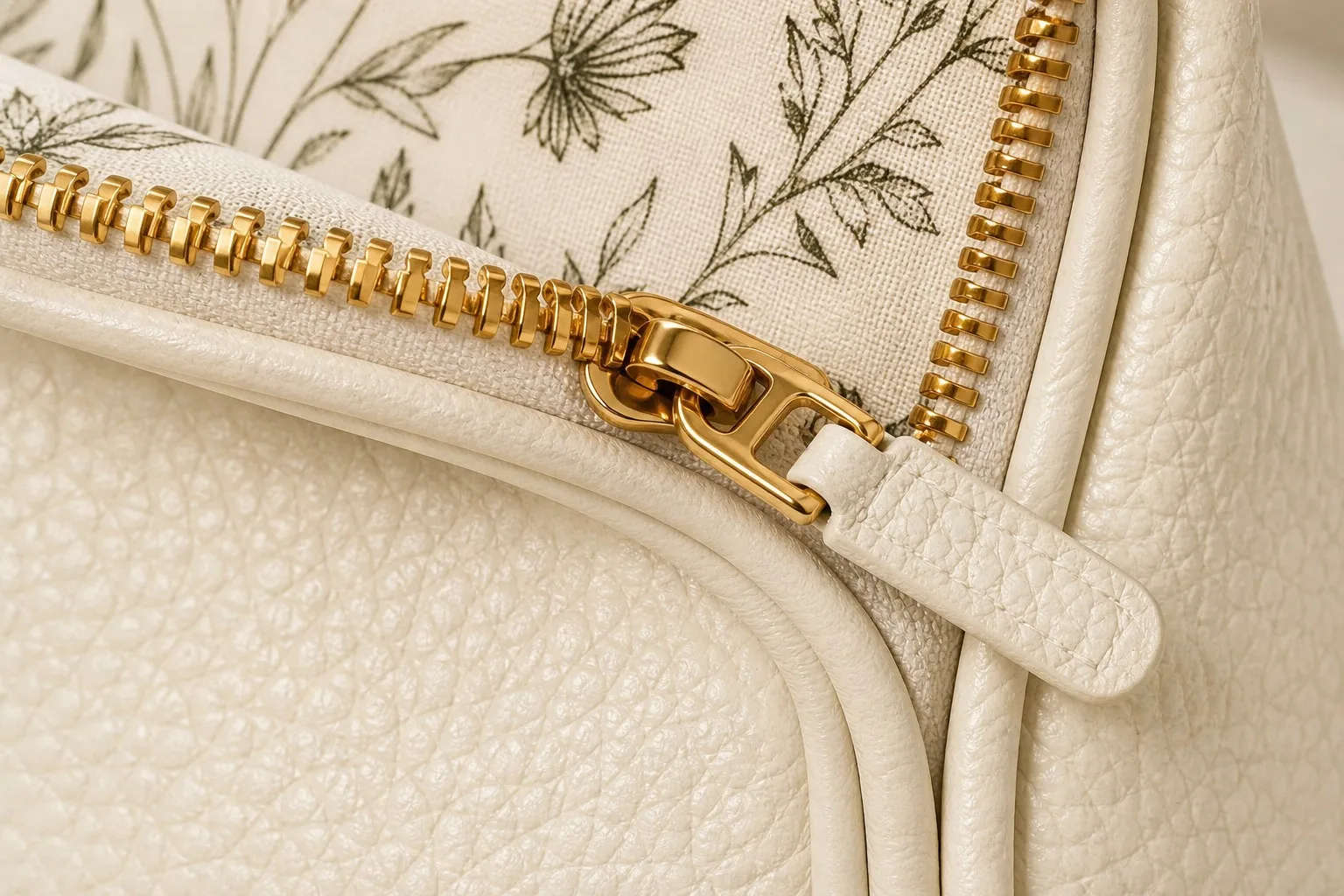 Antique Gold Zipper and Leather Pull Tab