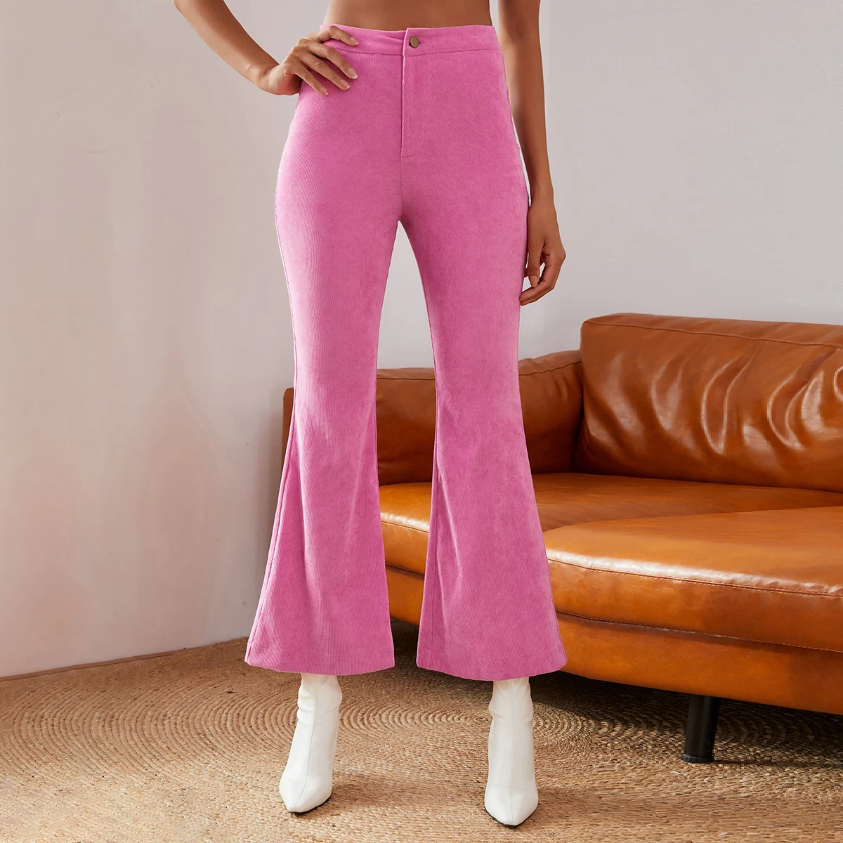 

Weixin Dropshipping Double Crazy Women High Waist Flare Leg Cord Pants