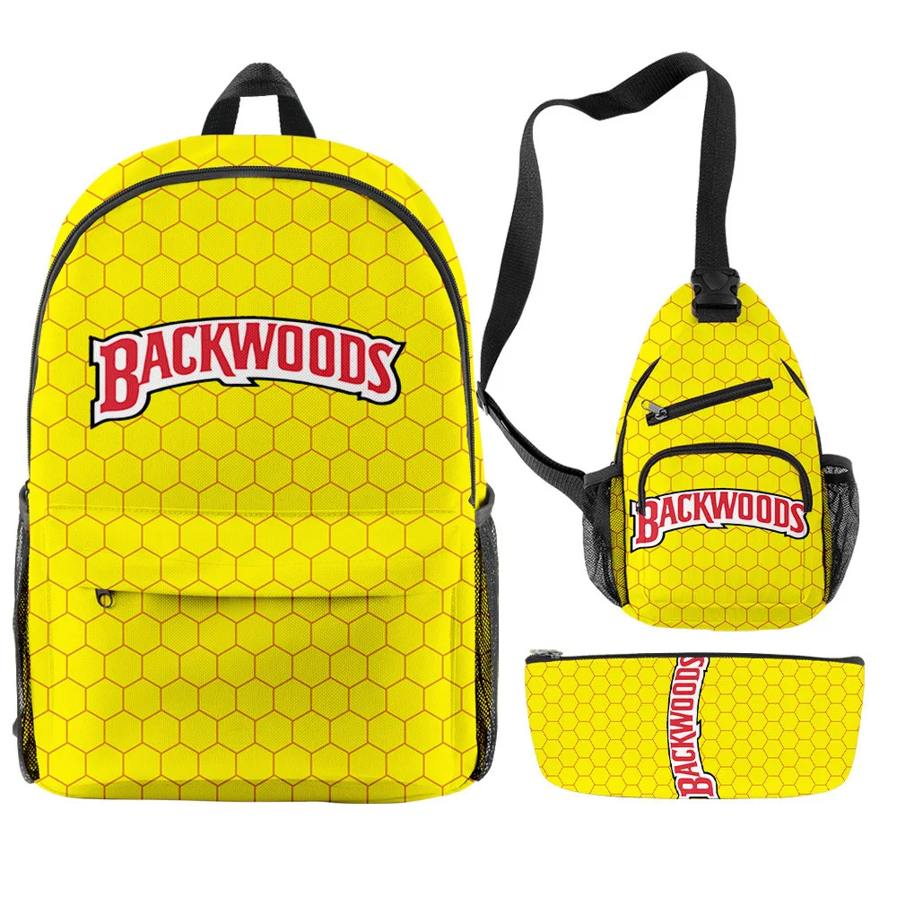 

Good Quality 3D Printing Shoulder Book Bag Cigar Backwoods Cookie 3pcs Backpack Set For Boys Gilrs