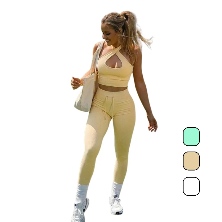 

Factory Directly Wholesale White Summer Cross Bandage Woman Yoga Set Yoga Clothes 2021, White,yellow,green