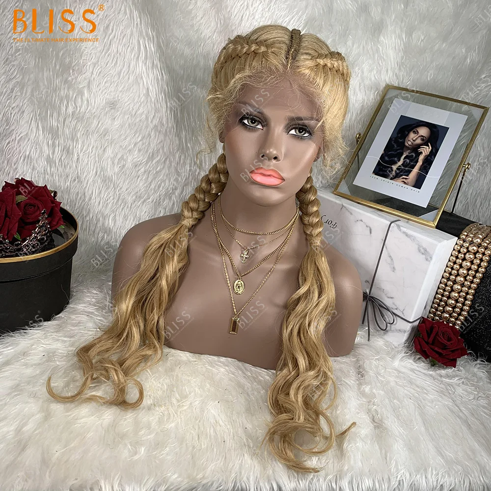 

Bliss Half Two Strand Braided Lace Frontal Wig Blonde Dreadlocks Synthetic Fiber Hair Wigs Perruque For Black Women Cabello