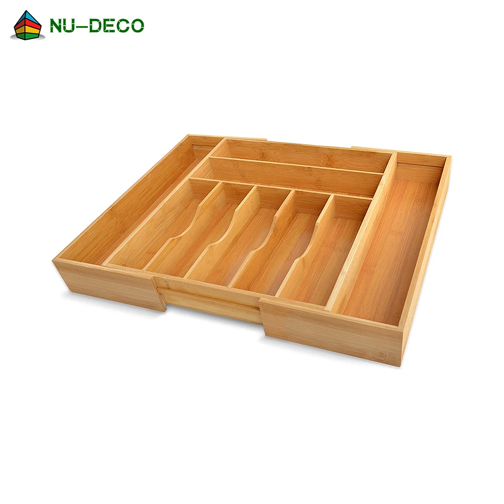 

Wholesale 100% Natural bamboo expandable kitchen drawer utensil tray cutlery organizer