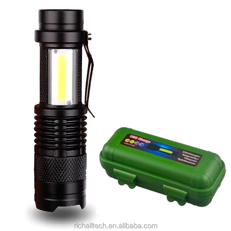 Factory Price Mini Pocket Zoomable Emergency Torch Light Rechargeable Powered Small Aluminum Q5 LED COB Flashlight