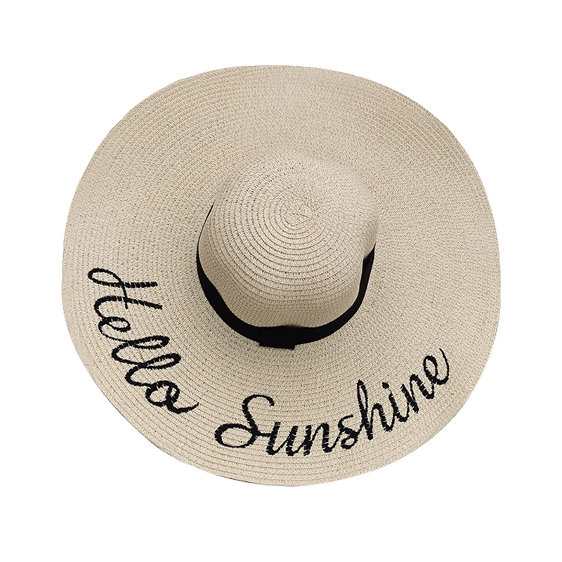 

Summer Women Wide Brim Letter Embroidery Straw Hat Sun Beach Hats Floppy Roll up Hat Foldable