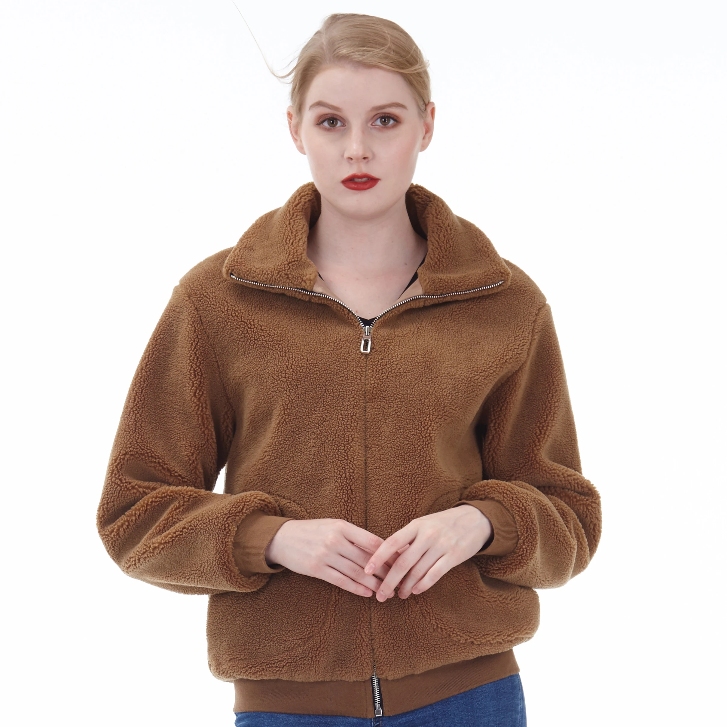 

2019 Winter Ladies women Fashion Faux Shearling bomber Jackets in Chinese Factory