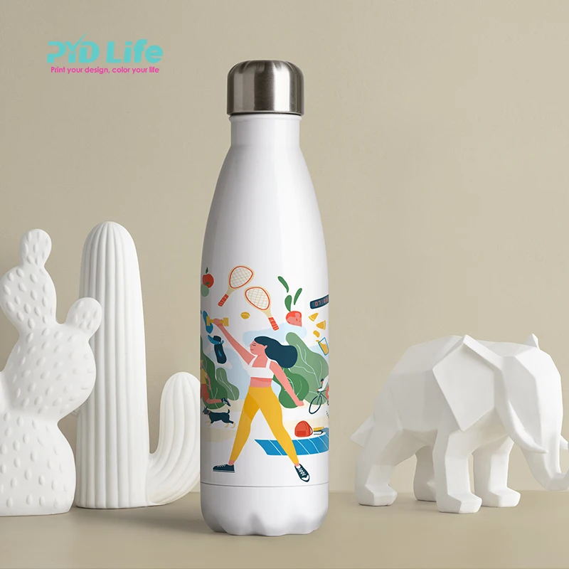 

PYD Life RTS Wholesale 500ml White Cola Shaped Sports Stainless Steel Sublimation Water Bottles With Custom Logo