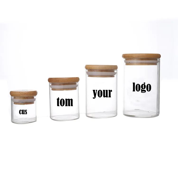 

Ready For Ship Wholesales Empty Mini High Quality Clear Glass Spice Storage Jar With Bamboo Cork Lid, Transparent