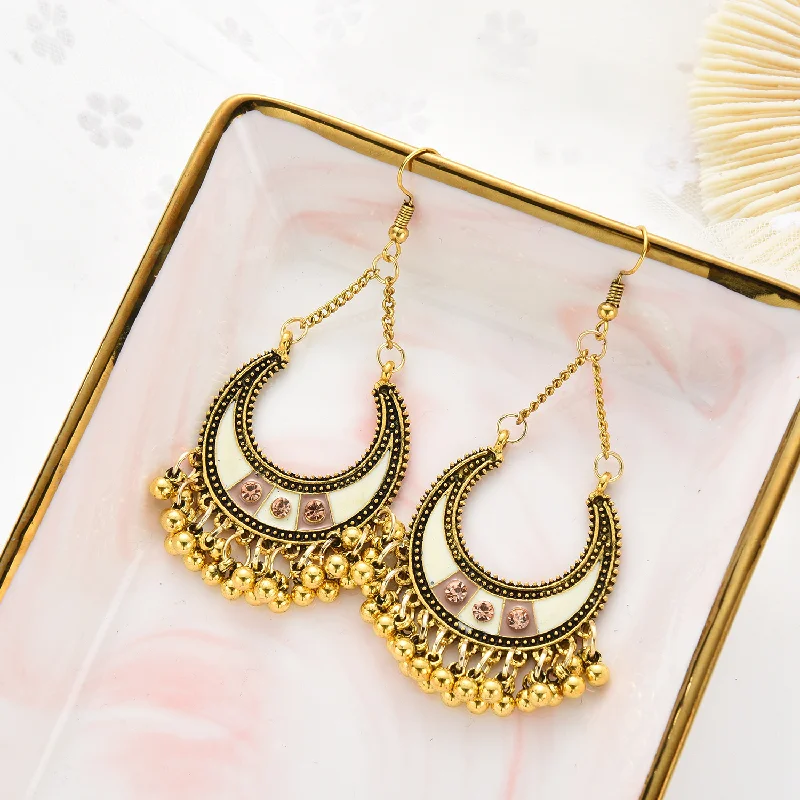 

Ethnic Tourism Memorial Ornament Plated Earrings Costume Stud Earrings Indian Jewelry For Women Moon Eardrop