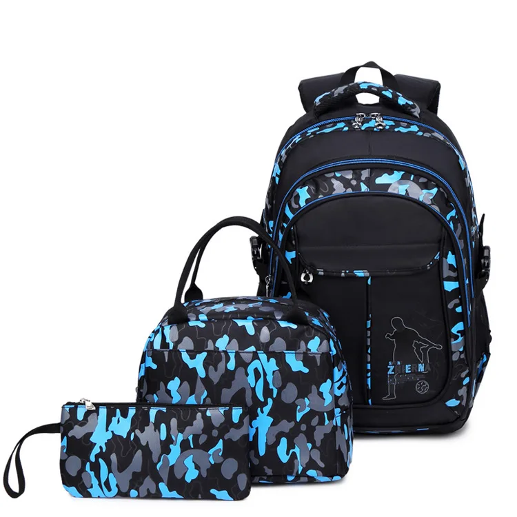 

2021 Newest Fashion Camouflage Children backpack Schoolbag set 3 pcs with lunch bag and pencil bag for boys