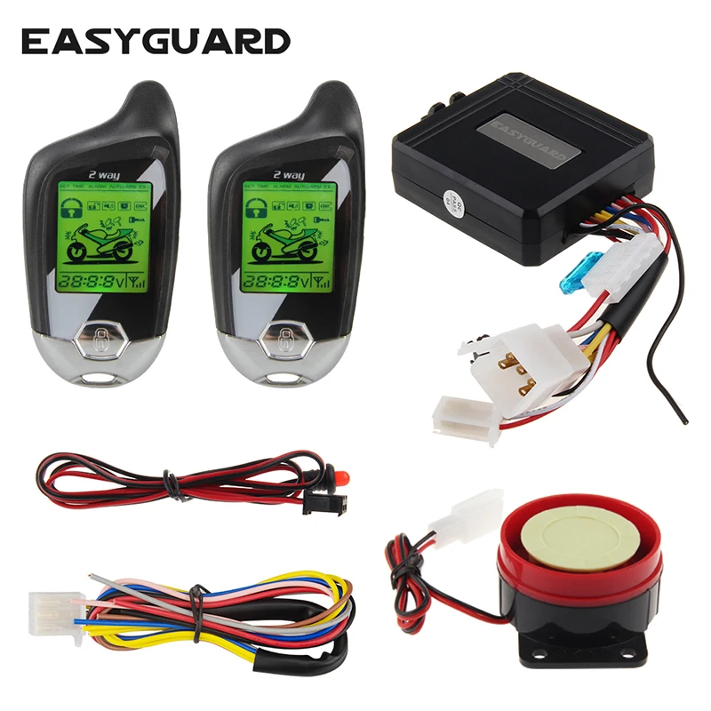 

EASYGUARD 2 way alarm system motorcycle kit remote start scooter alarm motion sensor emergency disarm LCD display anti hijacking