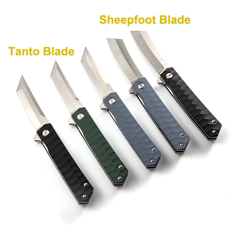 

CNC satin polished D2 Tooling steel folding blade knife G10 handle pocket knife tanto blade sheepfeet blade camping knife EDC