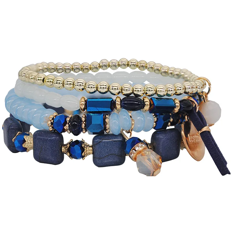 

Women Bracelets Set Boho Gem Shell Turtle Leaf Bead Chain Leather Multilayer Bracelet Charm Lady Gold Jewelry Gift, As photo