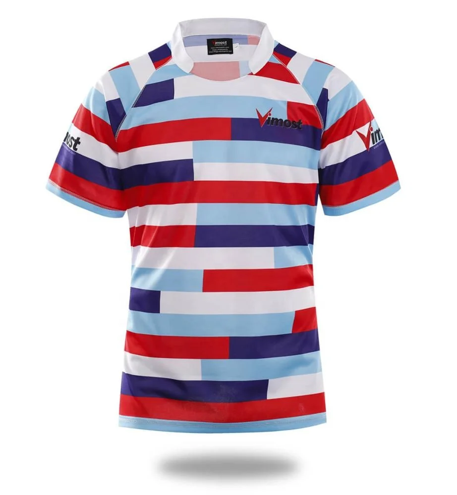 

Youth Fashion Design Sublimation Strip Rugby Shirts, Customized color