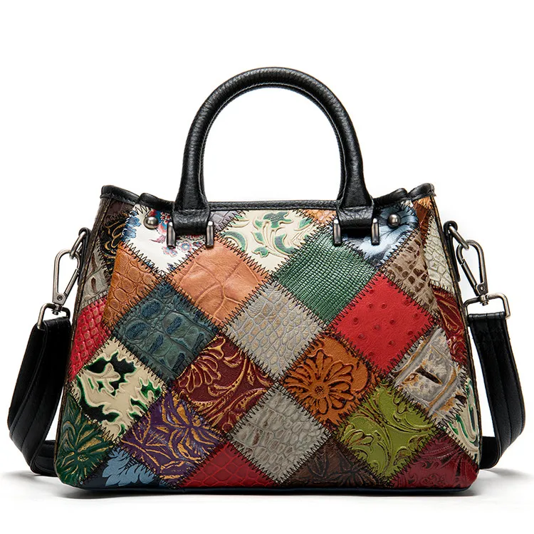 

Fashion design women crossbody shoulder bag multicolor leather splice handbag