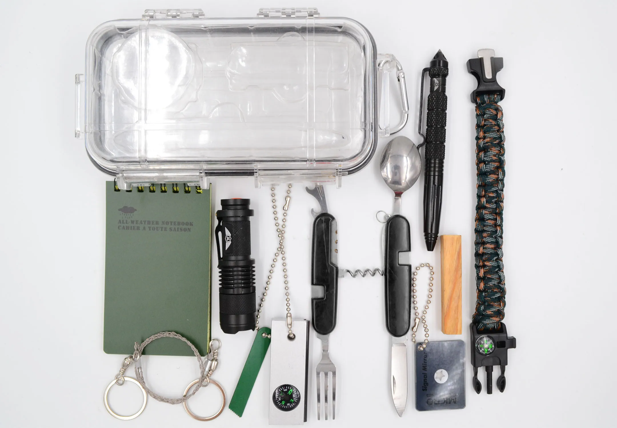 2020 New 12 in 1 Waterproof Survival gear Kit, Thick Transparent box Professional Camping Signal Mirror Fire Starter Fatwood supplier