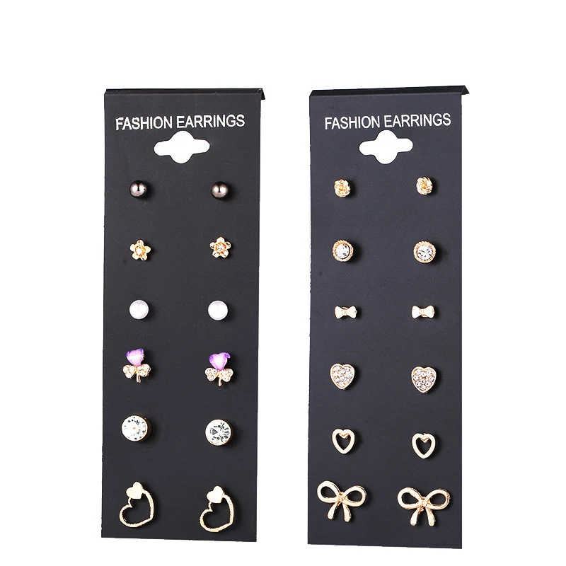 

Amazon hot sell fashion alloy gold plated stud earrings set Wish com shop wholesale card earrings for women 6prs