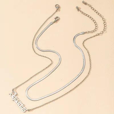 

2021 Hot Sale Zodiac Sign Pendant Snake Bone Chain Necklaces Double Layers 12 Zodiac Letters Necklaces for Women