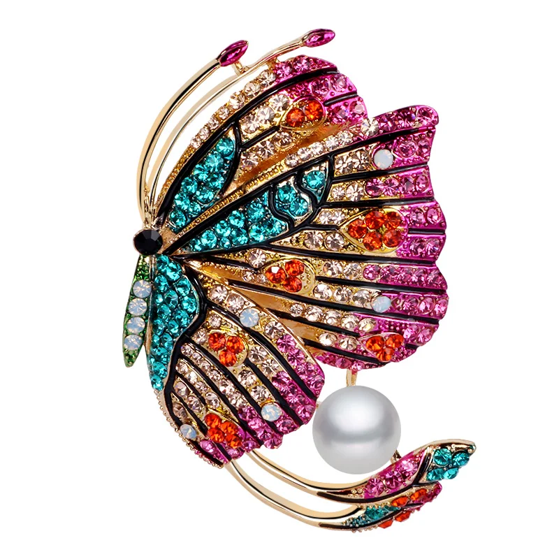 

Fashion Colorful Butterfly Pearl Corsage Channel Brooches Rhinestone Brooch Pins Women