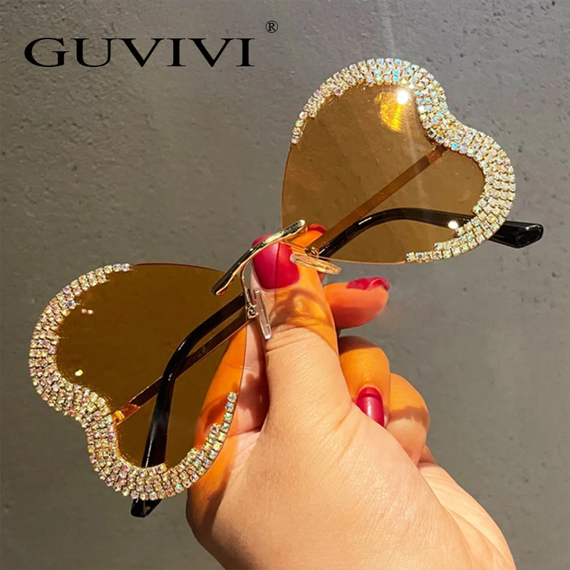 

GUVIVI Sunglasses 2021 new personality butterfly shape sunglasses female colorful ocean rimless glasses can be customized logo