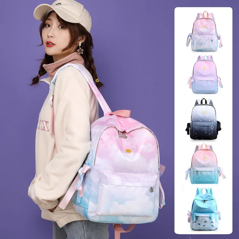 

New Arrival Cheap Back Bag Lightweight Backpacks for Girls Kids School Back Pack Gradient Color Bookbag Pink Princess Backpack