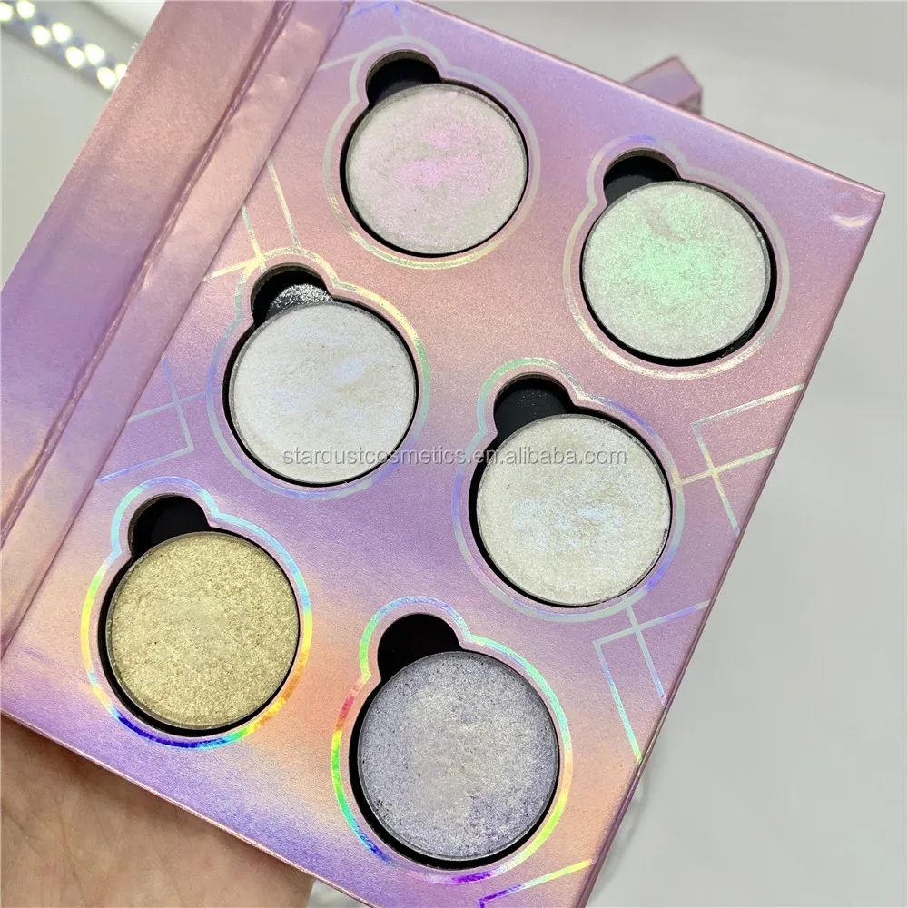 

Private Label 6 color 26 mm pan size empty eyeshadow packaging magnetic box refillable eye shadow palette holographic palette, 6 color types
