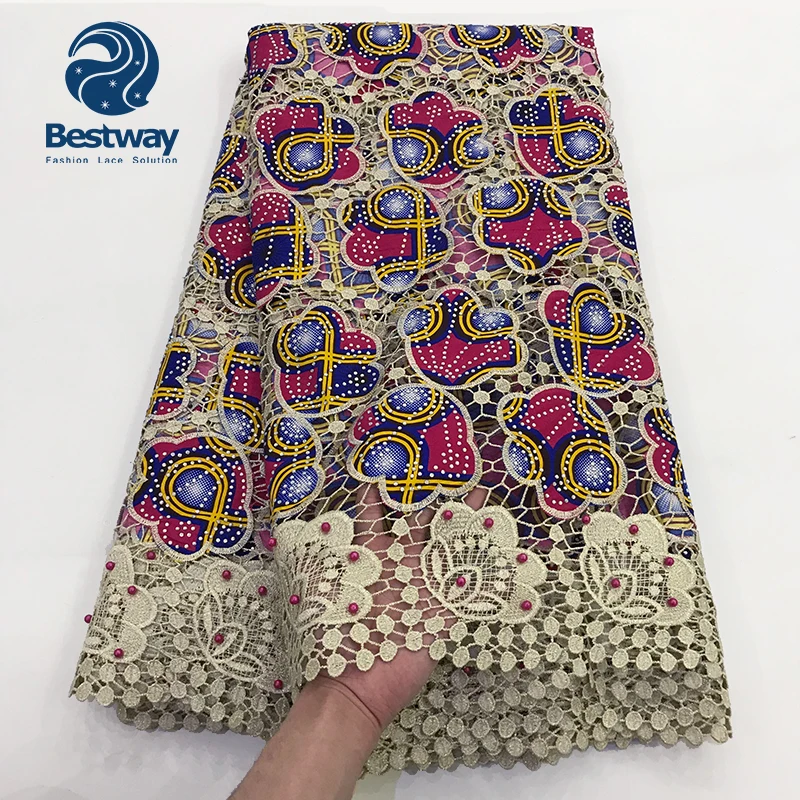 

Bestway African Cord lace multi color cord lace dress guipure lace fabric with stones and beads CP0153