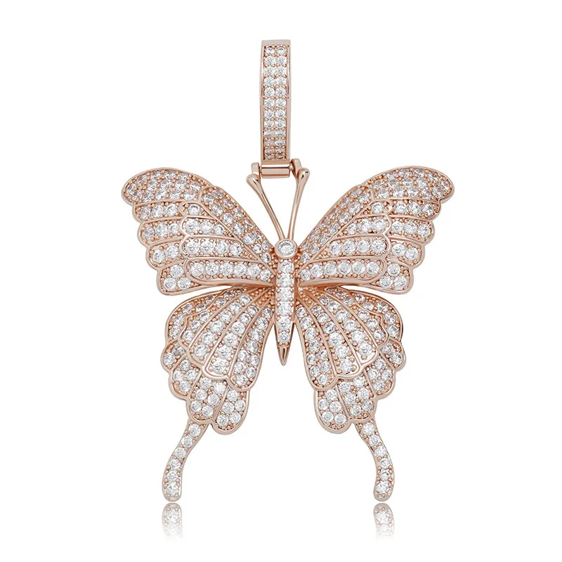 

2021 New Gold Color HIP HOP High Quality Iced Out AAAAA Cubic Zirconia Butterfly Pendant Jewelry For Gift Men