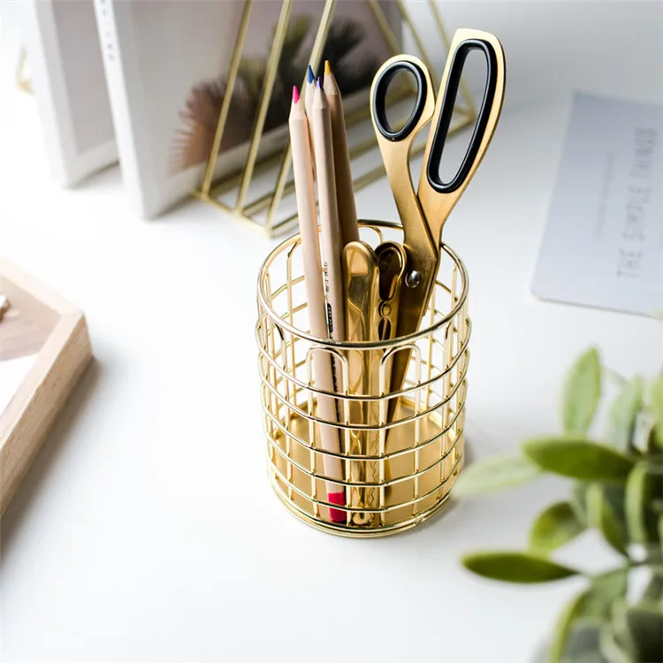 Luxury Gold Metal Storage Pencil Holder Wire Baskets Small Metal ...