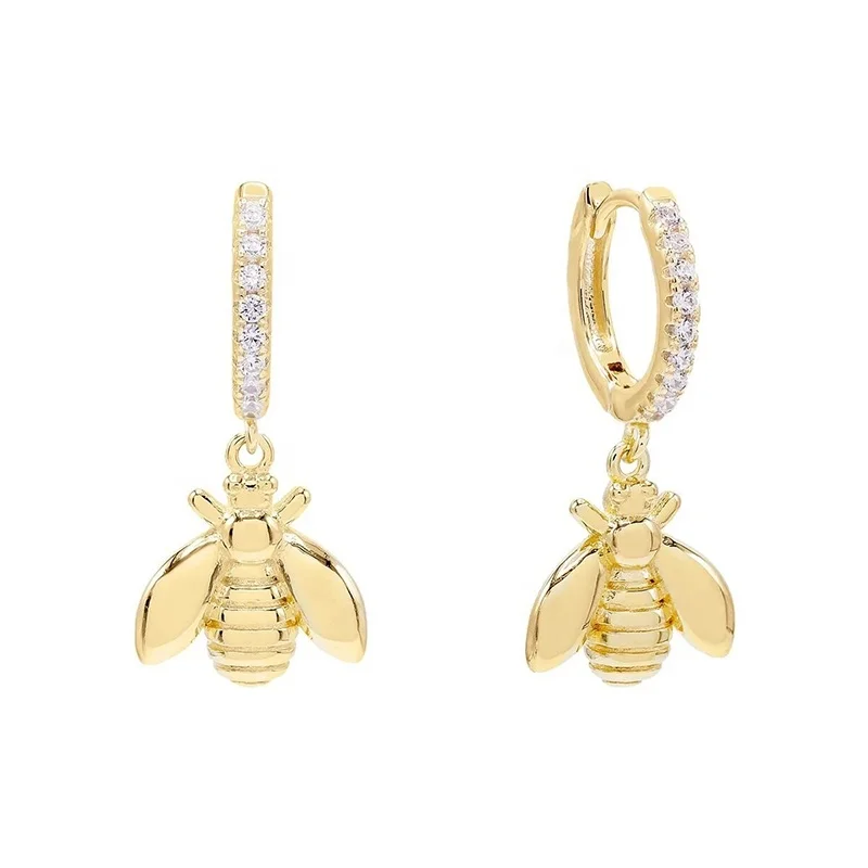 

2020 New Trendy Jewelry 925 Sterling Silver Insect Bee Charm Hoop Earrings For Women, Gold and silver