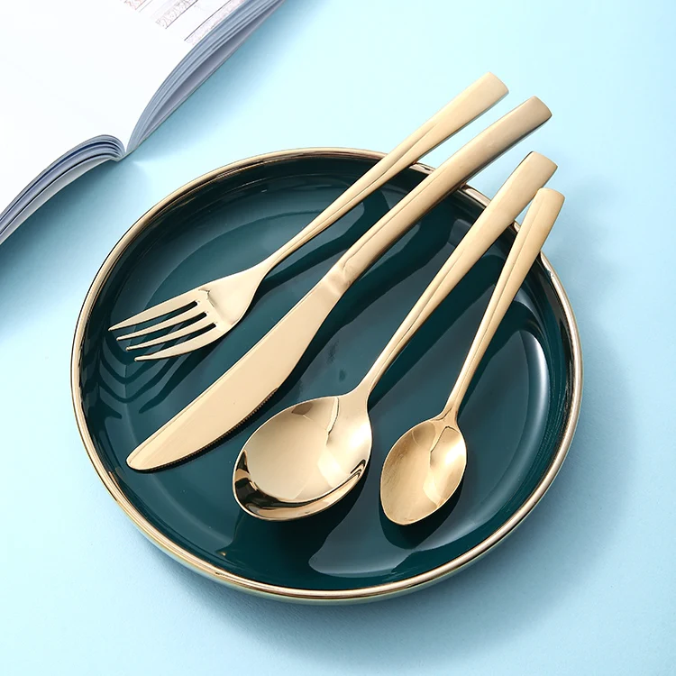 

Manufacturers gold plated custom knife fork spoon set stainless steel fork and spoon 24 piece golden cutlery set in case, Gold cutlery set